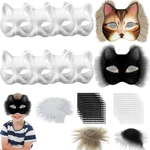 AUNGCSHE 10 Stück Katzenmasken zum Bemalen, DIY katzenmaske Therian Mask mit Kuns Fell und Eye Mesh, Therian Stuff für Halloween, Karneval, Maskerade, Party Cosplay AUNGCSHE 10 Stück Katzenmasken zum Bemalen, DIY katzenmaske Therian Mask mit Kuns Fell und Eye Mesh, Therian Stuff für Halloween, Karneval, Maskerade, Party Cosplay von AUNGCSHE