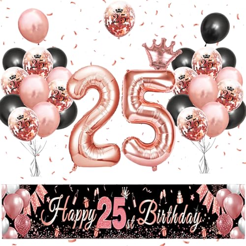 AUNGCSHE 25 Geburtstag Deko Luftballon,16/18/21/25/30/40/50.Geburtstag Banner Roségold Schwarz, Happy Birthday Luftballons Konfetti Ballons für 25 Jahre Junge Mädchen Geburtstagsfeier Deko AUNGCSHE 25 Geburtstag Deko Luftballon,16/18/21/25/30/40/50.Geburtstag Banner Roségold Schwarz, Happy Birthday Luftballons Konfetti Ballons für 25 Jahre Junge Mädchen Geburtstagsfeier Deko von AUNGCSHE