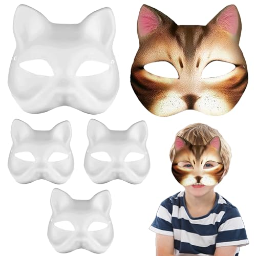 AUNGCSHE 5 Stück DIY Katzen Masken zum Bemalen, Therian Mask, Katzen weiße Maske Handgemalte Maske Maskenball Party Maske für Karneval, Cosplay, Halloween Party Frau Mädchen AUNGCSHE 5 Stück DIY Katzen Masken zum Bemalen, Therian Mask, Katzen weiße Maske Handgemalte Maske Maskenball Party Maske für Karneval, Cosplay, Halloween Party Frau Mädchen von AUNGCSHE