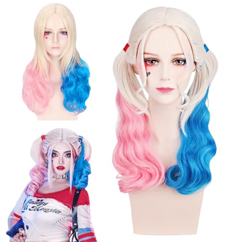 AUNGCSHE Harley Quinn Mädchen Wig, Rosa und Blau Mit Zwei Pferdeschwänzen, Kinder Selbstmord Squad, Harley Quinn Cosplay Wig für Mädchen Halloween Karneval Kostüm Party AUNGCSHE Harley Quinn Mädchen Wig, Rosa und Blau Mit Zwei Pferdeschwänzen, Kinder Selbstmord Squad, Harley Quinn Cosplay Wig für Mädchen Halloween Karneval Kostüm Party von AUNGCSHE