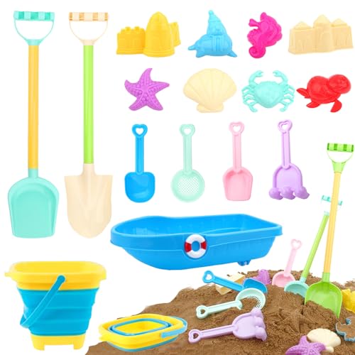AUNGKWANG 16 Stück Sandspielzeug Strandspielzeug Kinder, Sandkasten Spielzeug Kinder mit Faltbarer Sandeimer, Wasserspielzeug für Badewanne, Gartenspielzeug ab 2-5 Jahre Mädchen Junge Zufällige Farbe von AUNGKWANG