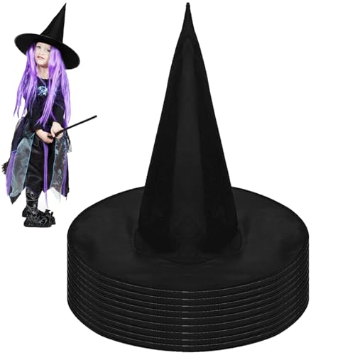 AUNGKWANG Halloween Hexenhut, 10 Stück Party Hüte, Hexen Zubehör für Cosplay Kostüm, Groß Schwarz von AUNGKWANG