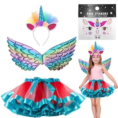 AUNGKWANG 4 Stück Rot Grün Einhorn Kostüm Kinder, Kinder Kostüm, Einhorn Prinzessin Kleid, Mit Einhorn Stirnband Flügel, Gesicht Einhorn Sticker, für Halloween Weihnachten Karneval Geburtstag Party AUNGKWANG 4 Stück Rot Grün Einhorn Kostüm Kinder, Kinder Kostüm, Einhorn Prinzessin Kleid, Mit Einhorn Stirnband Flügel, Gesicht Einhorn Sticker, für Halloween Weihnachten Karneval Geburtstag Party von AUNGKWANG