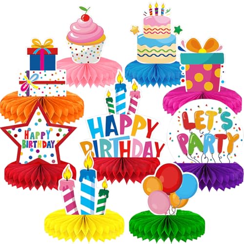 AUNGKWANG 9 Stück Wabenbälle Tischdeko, Geburtstag Bienenwaben Tischdeko, Bunte Wabe Ornament Geburtstag, Kindergeburtstage Party Tischdeko, Bienenwabe Mittelstücke Geburtstag für Jungen Mädchen von AUNGKWANG