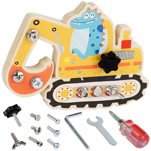 AUNGKWANG Montessori Spielzeug ab 3 4 5 Jahre, Bagger Spielzeug, Busy Board Holz Schraubbrett Holzspielzeug, Holzspielzeug, Motorikspielzeug Schraubenzieher, Lernspielzeug Geschenke für Kinder von AUNGKWANG