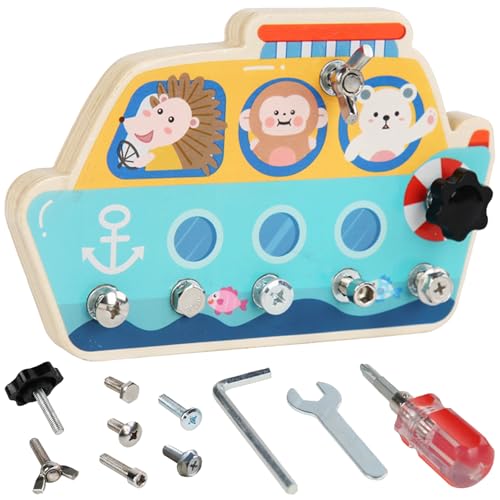 AUNGKWANG Montessori Spielzeug ab 3 4 5 Jahre, Schiff Spielzeug, Busy Board Holz Schraubbrett Holzspielzeug, Holzspielzeug, Motorikspielzeug Schraubenzieher, Lernspielzeug Geschenke für Kinder von AUNGKWANG