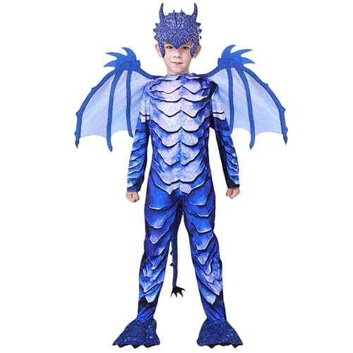 AUNGKWANG Kind Jungen Drachenkostüm, Kostüm Drache Kinder, Drachenflügel, Drachen Jumpsuits, Weihnachten Party Carnival Cosplay Kostüm für 4 5 6 7 8 9 Jahre Kinder(120 cm) von AUNGKWANG