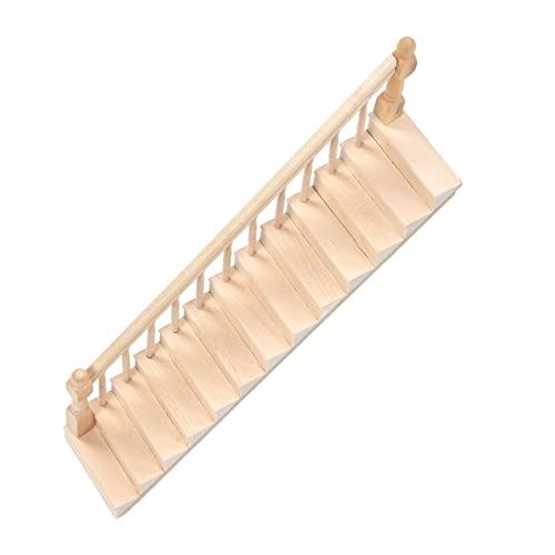 AUNMAS Miniaturtreppe, Holzpuppenhaus-Treppe, Handlauf, DIY-Treppe, Puppenhauszubehör, Vorgeordnete Stufen, Modellhandwerk (Links -Handläufe) von AUNMAS