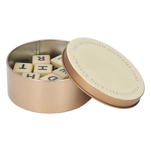 Würfel-Kreuzworträtsel-Spiel, Kunststoff-Kreuzworträtsel-Scrabble-Spiel, 12 Englische Buchstabenwürfel, Kreuzworträtsel-Spiel mit Aufbewahrungsbox für Rechtschreibübungen, (Gold) von AUNMAS