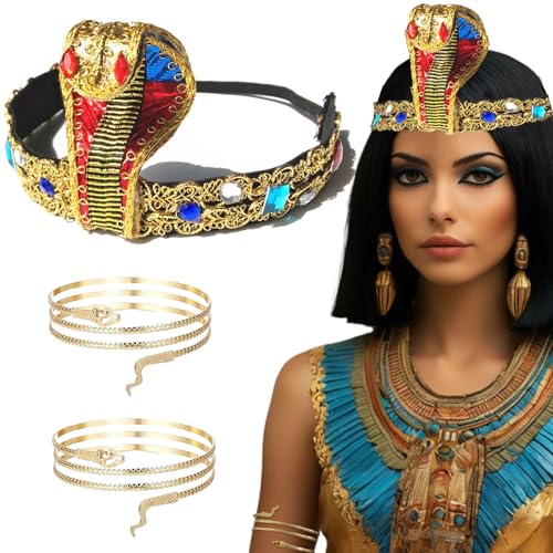 AUOCATTAIL Ägyptische Kostüm-Accessoires, goldfarbene Schlangengöttin Kopfschmuck, Stirnband mit Metallschlange, Armstulpen, Wirbel-Armbänder für Damen, Halloween, Cosplay, Kostüm, Haar-Accessoires, 3 AUOCATTAIL Ägyptische Kostüm-Accessoires, goldfarbene Schlangengöttin Kopfschmuck, Stirnband mit Metallschlange, Armstulpen, Wirbel-Armbänder für Damen, Halloween, Cosplay, Kostüm, Haar-Accessoires, 3 von AUOCATTAIL