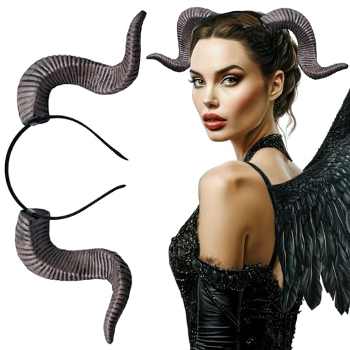 AUOCATTAIL Gothic Teufelshörner Stirnband Halloween Ram Schafhorn Haarreifen Kopfschmuck für Frauen Halloween Cosplay Party, Braun, Small AUOCATTAIL Gothic Teufelshörner Stirnband Halloween Ram Schafhorn Haarreifen Kopfschmuck für Frauen Halloween Cosplay Party, Braun, Small von AUOCATTAIL