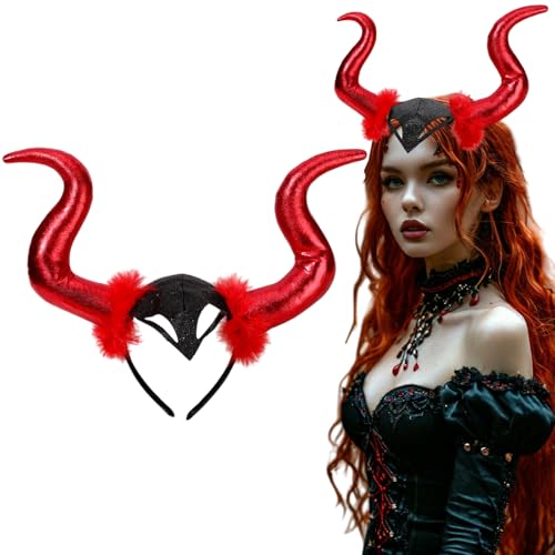 AUOCATTAIL Teufelshörner Haarreif Gothic Halloween Cosplay Horn Haarreifen Dress Up Haarschmuck Halloween Party Kostüm (Schwarz Rot) von AUOCATTAIL