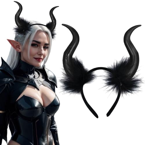 AUOCATTAIL Teufelshörner Stirnband Gothic Cosplay Teufel Dress Up Haarreifen Dämonenhorn Hexe Kopfschmuck für Frauen Halloween Karneval Maskerade Party (Schwarz) von AUOCATTAIL