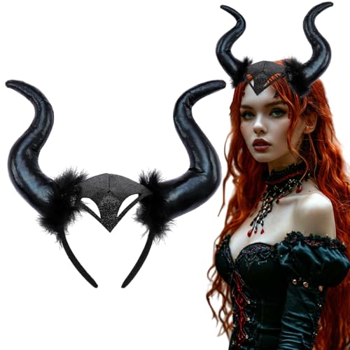 AUOCATTAIL Teufelshörner Stirnband Gothic Halloween Cosplay Horn Haarreifen Dress Up Haarschmuck Halloween Party Kostüm (Schwarz) von AUOCATTAIL