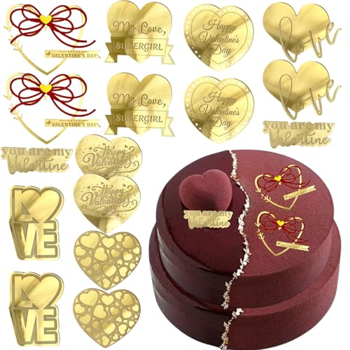 Cupcake-Topper mit Herzmotiv, für Valentinstag, goldfarben, Acryl, Herz, Schleife, Kuchendekoration, Scheibe, Spiegel, Tortenaufsatz, Gravur, Topper für Geburtstag, Jahrestag, Verlobung, Hochzeit, Cupcake-Topper mit Herzmotiv, für Valentinstag, goldfarben, Acryl, Herz, Schleife, Kuchendekoration, Scheibe, Spiegel, Tortenaufsatz, Gravur, Topper für Geburtstag, Jahrestag, Verlobung, Hochzeit, von AUOCATTAIL