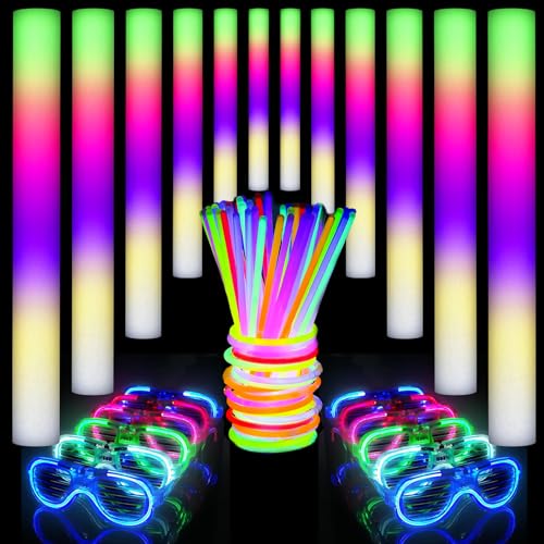 AUOHTOWRT 336-teiliges Leuchtstäbe-Set, 300 Leuchtstäbe, 24 Schaumstoff-Leuchtstäbe und 12 LED-Brillen, Neon-Leuchtmittel für Party, Hochzeiten, Konzerte, Neujahr, Geburtstage AUOHTOWRT 336-teiliges Leuchtstäbe-Set, 300 Leuchtstäbe, 24 Schaumstoff-Leuchtstäbe und 12 LED-Brillen, Neon-Leuchtmittel für Party, Hochzeiten, Konzerte, Neujahr, Geburtstage von AUOHTOWRT