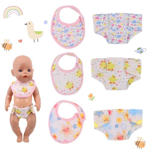 6 Pack Baby Puppe Zubehör Windeln Set Puppe Kleidung Windeln und Lätzchen Puppenlätzchen Set Wiederverwendbar Puppenwindeln für 18 Zoll Puppen Baby Puppen Dekoration Mädchen Geburtstag Geschenk von AUPERTO