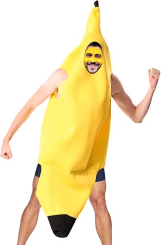 AURIVEE Bananen Kostüm Erwachsene Unisex Einheitsgröße, Fruchtbekleidung Karneval Halloween Verkleidung Party Kostüm von AURIVEE