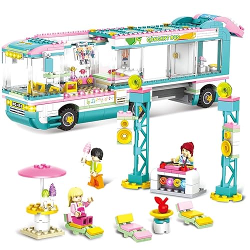 Klemmbausteine Musik Bus Bausteine Set 742 Teile – Konzertbus Bausatz mit Figuren & Bühne von AURUM