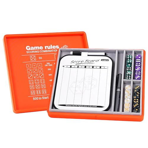 AUSIIBTO Würfeltablett und Aufbewahrungskoffer für Farkle-Spiel – Enthält eingebettete Punktekombinationen, 4 Sets mit 6 Perlen-Würfeln, 50-Blatt-Punkteblock und Stifthalter für das klassische AUSIIBTO Würfeltablett und Aufbewahrungskoffer für Farkle-Spiel – Enthält eingebettete Punktekombinationen, 4 Sets mit 6 Perlen-Würfeln, 50-Blatt-Punkteblock und Stifthalter für das klassische von AUSIIBTO