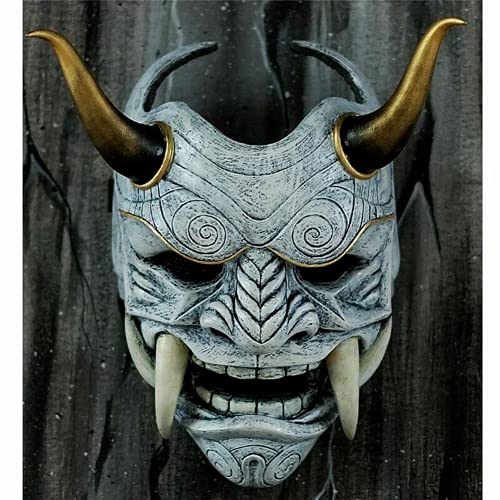 AUSUKY Japanische Dämonenteufel, Hannya Oni, Samurai, Kabuki, Monster, Latexmaske, Cosplay-Requisiten (Grau) von AUSUKY