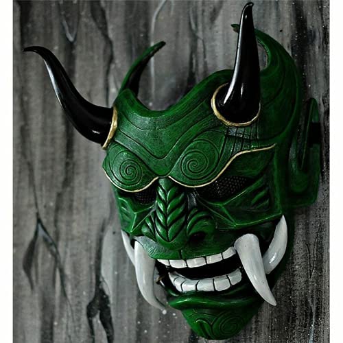 AUSUKY Japanische Dämonenteufel, Hannya Oni, Samurai, Kabuki, Monster, Latexmaske, Cosplay-Requisiten (grün) von AUSUKY