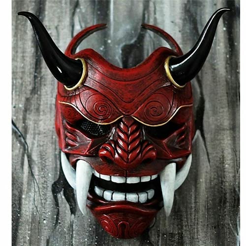 AUSUKY Japanische Dämonenteufel Hannya Oni Samurai Kabuki-Monster Latex Maske Cosplay Requisiten (rot) von AUSUKY