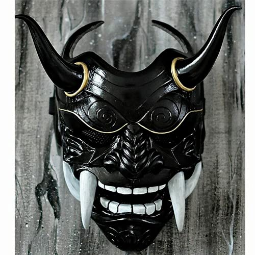 AUSUKY Japanische Dämonenteufel Hannya Oni Samurai Kabuki-Monster Latex Maske Cosplay Requisiten (schwarz) von AUSUKY