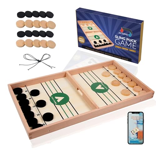 AUTERRE® Sling Puck Game - Sling Puck Spiel großes -Tisch Hockey aus Holz für Erwachsene und Kinder -Hochwertiges Sling Puck Spiel aus Holz - eBook Fast Sling Puck Spielregeln (Small) von AUTERRE