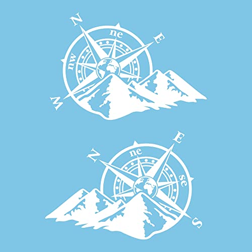 AUTODOMY Kompass Off Road Sport Trail 4x4 Weltkarte Aufkleber Paket 2 Stück für Auto oder Motorrad (Weiß, 27 x 20 cm) von AUTODOMY