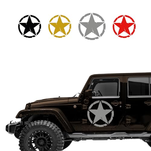 Autodomy Pack mit 2 Sticker Sterne | Militär Aufkleber Beständig gegen Regen und Sonne | Aufkleber für Auto 4x4 Offroad Geländewagen | Us Army Sticker (Silber, 15 cm) von AUTODOMY