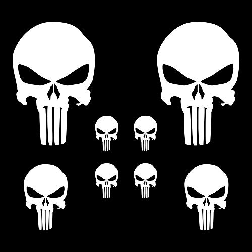 AUTODOMY Schädel Skull Geschmolzen Aufkleber Paket 8 Stück | Punisher Aufkleber für Auto oder Motorrad (Weiß) von AUTODOMY