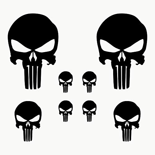 AUTODOMY Schädel Skull Geschmolzen Aufkleber Paket 8 Stück | Punisher Aufkleber für Auto oder Motorrad (Schwarz) von AUTODOMY