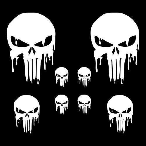 AUTODOMY Schädel Skull Geschmolzen Aufkleber Paket 8 Stück | Punisher Aufkleber für Auto oder Motorrad (Weiß) von AUTODOMY