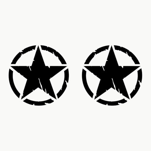 Autodomy Pack mit 2 Sticker Sterne Silber | Militär Aufkleber Beständig gegen Regen und Sonne | Aufkleber für Auto 4x4 Offroad Geländewagen | Us Army Sticker (Schwarz, 20 cm) von AUTODOMY
