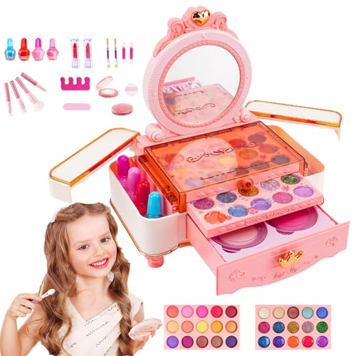 AUTOECHO Kinder-Make-up-Set für Mädchenspielzeug,Mädchen-Make-up-Set für Kinder,Echt waschbares Make-up-Set | Echtes Rollenspiel-Kosmetikset, Prinzessinnen-Make-up-Spielzeug für Mädchen im Alter von 3 von AUTOECHO