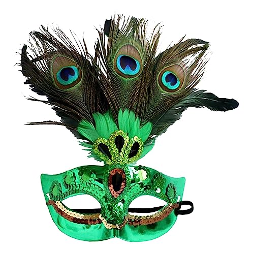 AUTOECHO Pfauenmaske für Frauen - Makeup Ball Halbmaske mit Federn, Pailletten | Maskerade-Maske für Damen, Kostüm, Pailletten, Halloween, Party, Abend, Abschlussball, Kostümzubehör von AUTOECHO