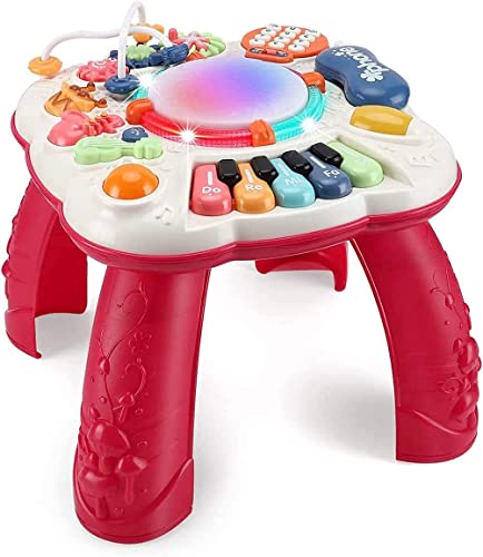 AUTOMP Aktivitäts-Tisch mit Licht & Musik für Babys 0-36 Monate, Lernspielzeug mit Geräuschen und LED-Effekten (30x30x29cm, Rot) Jungen und Mädchen von AUTOMP