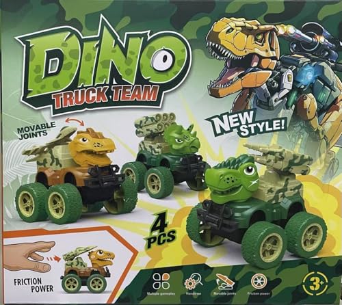 AUTOMP Dino Trucks 4-teilig Spielzeugauto Reibkraft - Batteriefrei Push & Go Spielzeug, Spaßauto Geschenk für Jungen Mädchen ab 3 Jahre (Drinnen & Draußen) von AUTOMP
