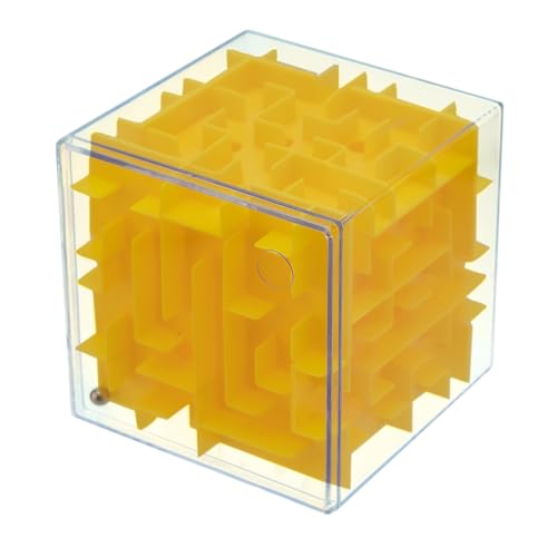 PLAYZOCO Würfel Labyrinth, Kubisches Puzzle, Würfel Dreidimensionales Puzzle, 3D-Lyrinth im Würfel/Weltraumquotenwürfel, 3D-Lyrinth-Puzzle, Geeignet für Kinder und Erwachsene, 8 x 8 x 8 cm, Gelb von AUTOZOCO