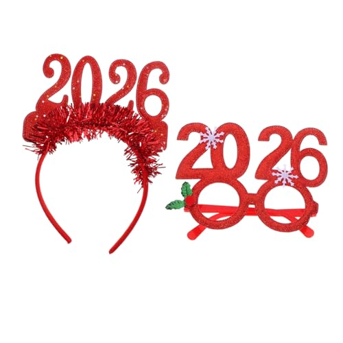 AUTSUPPL 1 Set Neujahrs-stirnbandbrille: 2026 Partybrille, Haarspange, Fotoautomaten-requisiten – Feiertagspartys, Festliches Mottoparty-zubehör von AUTSUPPL