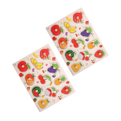 AUTSUPPL 2 Stück Montessori Holzpuzzle mit Gemüse Obstmustern Stabiles Lernspielzeug zur Kognitiver Fähigkeiten für Kleinkinder Interaktives Steckspiel für Kindergarten und Zuhause von AUTSUPPL