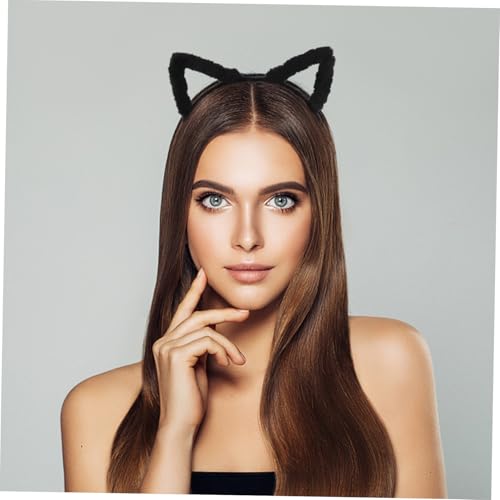 AUTSUPPL 2 Stück Plüsch Katzenohren Haarreif Schwarze Kuschelige Tierohren Stirnband Damen Mädchen Herbst Winter Stil Niedlich Haarschmuck Für Halloween Cosplay Party von AUTSUPPL