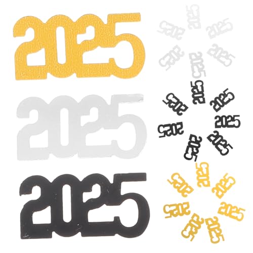 AUTSUPPL 3er Pack Neujahrs konfetti Schwarz Gold Silber Tischdeko für Silvester Party Abschlussfeier Geburtstagsdeko Lebendige Farben Happy Year Schriftzug Mehrfachpack für Festliche von AUTSUPPL