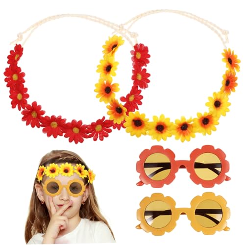 AUTSUPPL Blumenkranz Sonnenblumenkrone mit Sonnenbrille Boho Haaraccessoire Gelb orange Leichtes Modisches Stirnband für Party Hochzeit Festival von AUTSUPPL
