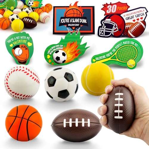 Valentinstagskarten für Kinder im Klassenzimmer, 30 Stück Valentinstagskarten mit Sport-Stressbällen, Valentinstagsparty-Geschenk für Jungen und Mädchen, ideales Valentinstagsgeschenk, Valentinstagskarten für Kinder im Klassenzimmer, 30 Stück Valentinstagskarten mit Sport-Stressbällen, Valentinstagsparty-Geschenk für Jungen und Mädchen, ideales Valentinstagsgeschenk, von AUUGUU