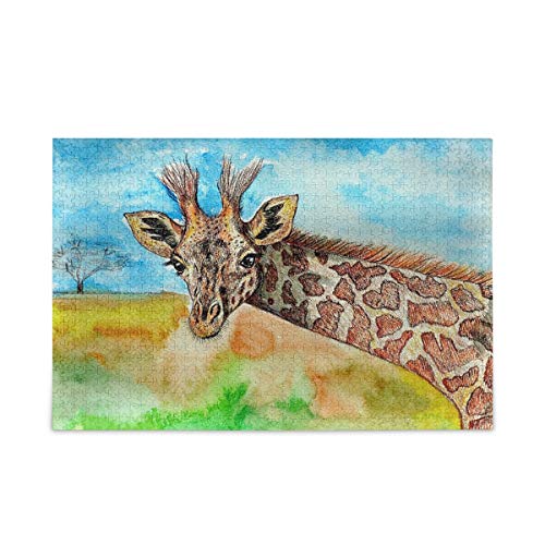 BIGJOKE Afrikanische Giraffe Aquarell Puzzles 1000 Teile für Erwachsene Holzpuzzle Lustiges Spiel für Teenager und Familie von AUUXVA