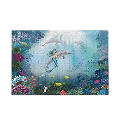 BIGJOKE Ozean Delphin Meerjungfrau Puzzles 1000 Teile für Erwachsene Holzpuzzle Lustiges Spiel für Teenager und Familie von AUUXVA