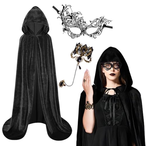 AUYAO Hexenkostüm Damen, Hexen Kostüm Komplettset mit Kapuzenumhang/Spitzenmaske/Armband, Hexen Umhang Halloween Kostüm Erwachsene Damen für Halloween Karneval Maskerade Hexe Vampir Cosplay Party 170 AUYAO Hexenkostüm Damen, Hexen Kostüm Komplettset mit Kapuzenumhang/Spitzenmaske/Armband, Hexen Umhang Halloween Kostüm Erwachsene Damen für Halloween Karneval Maskerade Hexe Vampir Cosplay Party 170 von AUYAO