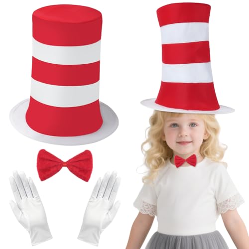 AUYAO Katzen-Kostüm für Kinder Katzenkostüm Verrückte Katze The Cat In The Hat Kostüm Set Grinch Katzkostüm Kinder Gestreift Roter Hut Rote Fliege Weiße Handschuhe Katzenschwanz Weltbuchtag Kostüm-B AUYAO Katzen-Kostüm für Kinder Katzenkostüm Verrückte Katze The Cat In The Hat Kostüm Set Grinch Katzkostüm Kinder Gestreift Roter Hut Rote Fliege Weiße Handschuhe Katzenschwanz Weltbuchtag Kostüm-B von AUYAO